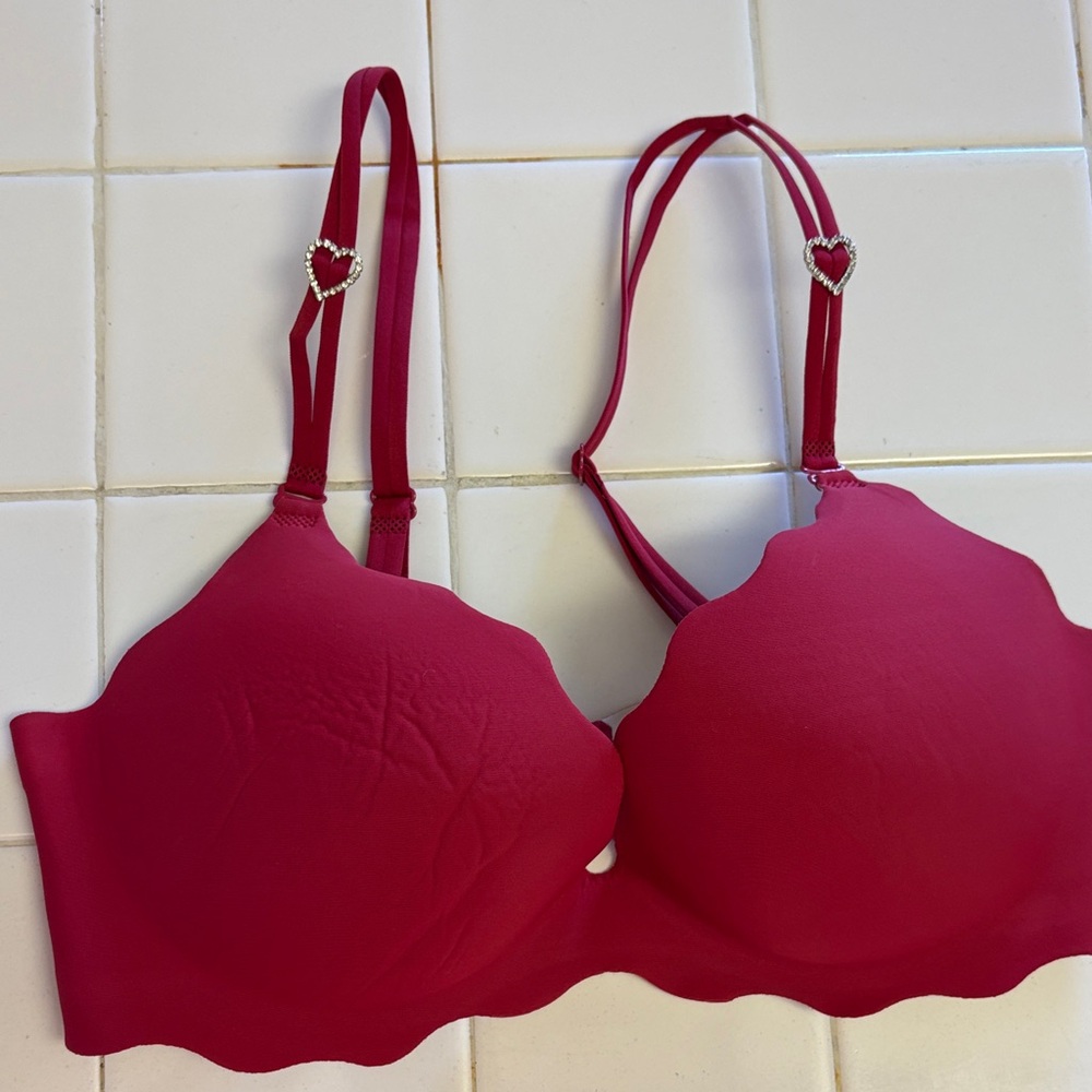 Victoria's Secret Deep Red Bra with Heart Accents